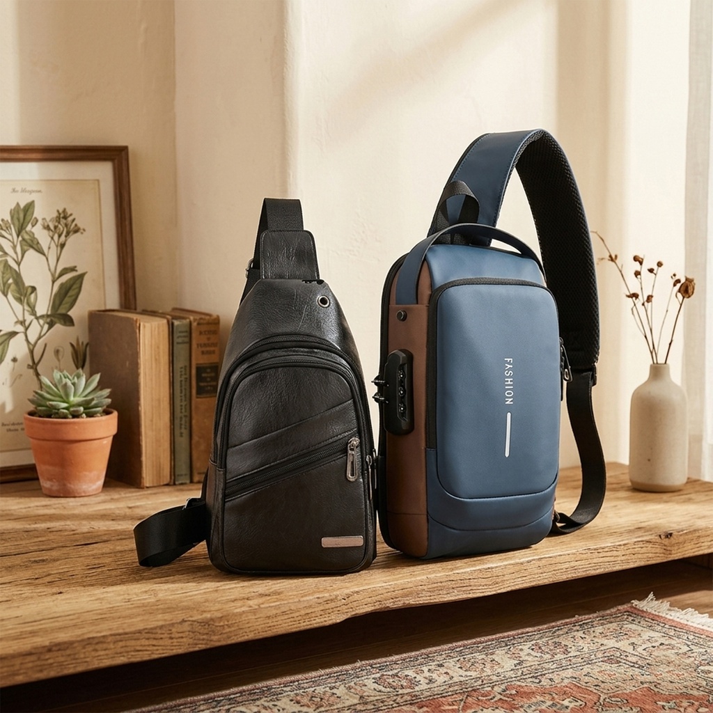 Slim Shoulder Bag, made of waterproof polyester, 2-piece set, suitable for both men and women, chest, back, or shoulder bag