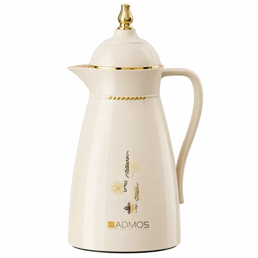 [ODDAY513] Elegant Insulated Thermal Vacuum Flask with Handle, Easy-Pour Spout & Gold Floral Design